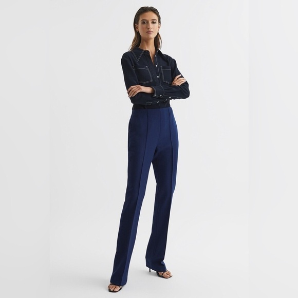 New! Reiss Kali Slim Mid Rise Wool Flare Trousers Navy Blue Size 10 NWT! - Picture 5 of 16